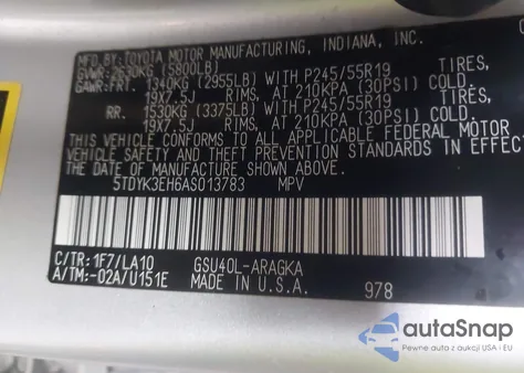 2010 Toyota Highlander Limited V6 from USA, damaged, VIN 5TDYK3EH6AS013783